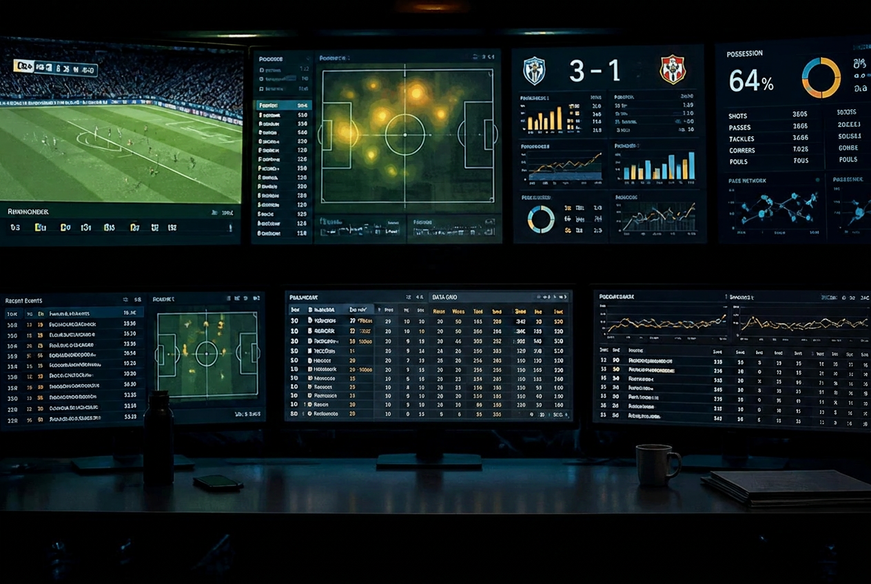 Live sports data visualised across screens in a control room